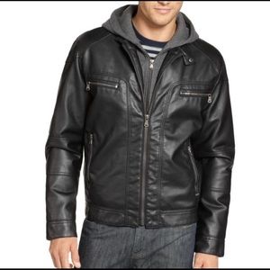 Black Calvin Klein Faux leather hooded jacket